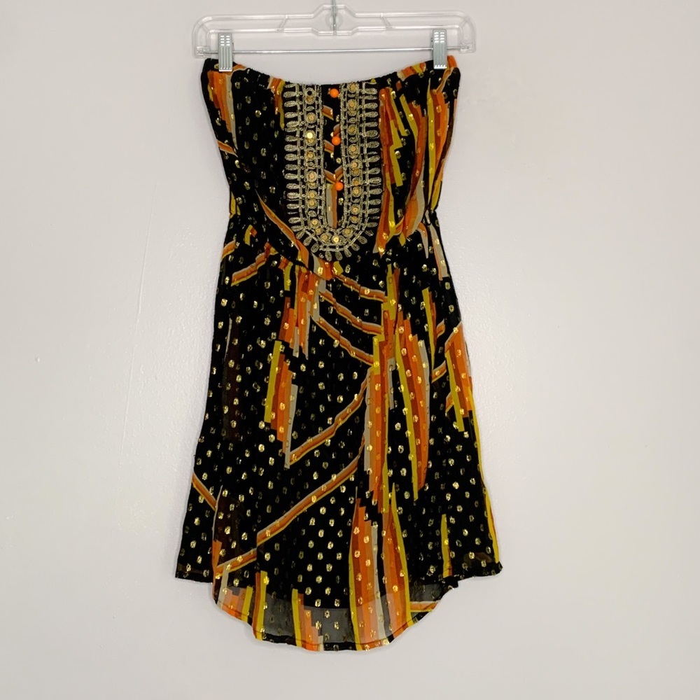 Y2K vintage Guess x Marciano Silk Strapless Moroccan metallic Mini dress